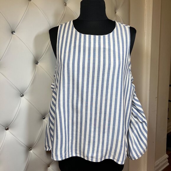 LOVE UNIVERSITY Striped Sleeveless Top - Blue And White Size L - Picture 1 of 9
